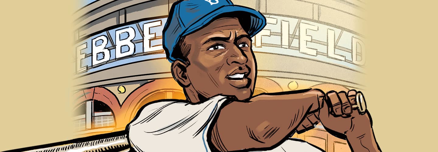 Comic illustration of Jackie Robinson