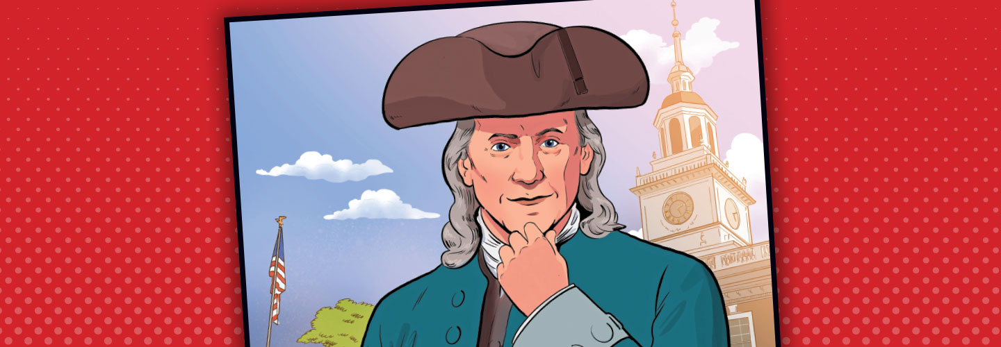 Comic illustration of Benjamin Franklin