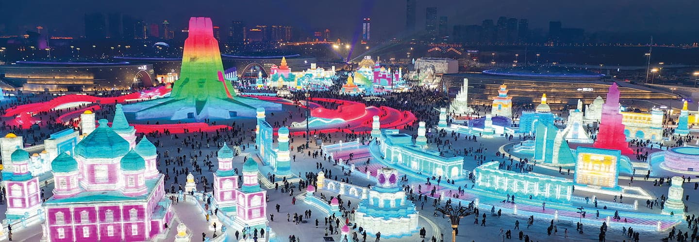 Bird's eye view of a colorful ice city