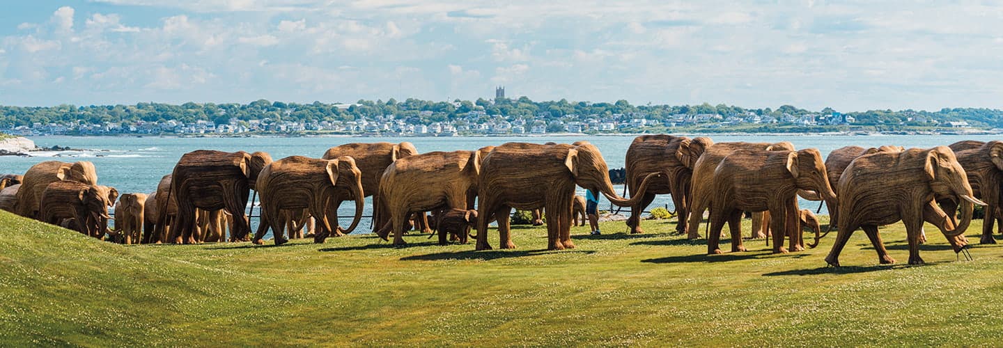 many statues of elephants