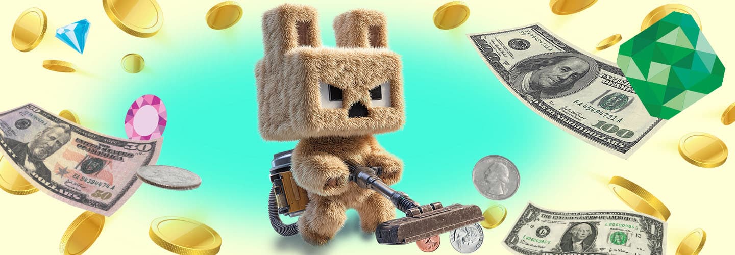 Image of Minecraft character vacuuming money